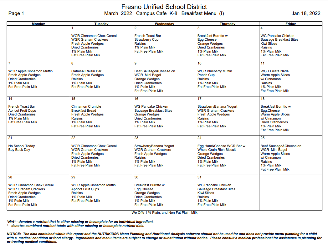 Lunch Menu - Edison Bethune Charter Academy